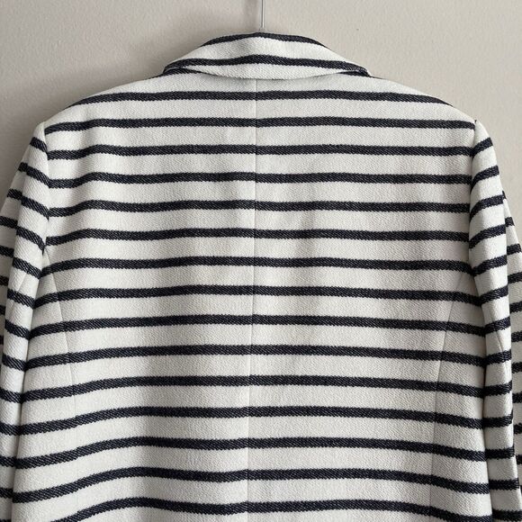 Loft Knit Blazer Jacket Womens Size 8 White Navy Striped Office Business Classic - Picture 8 of 11